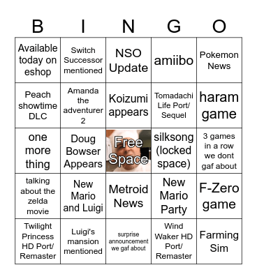 Nintendo Direct 18/06/24 Bingo Card