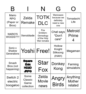 Nintendo Direct June 2024 Bingo Card