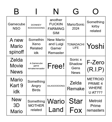 NINTENDO DIRECT Bingo Card