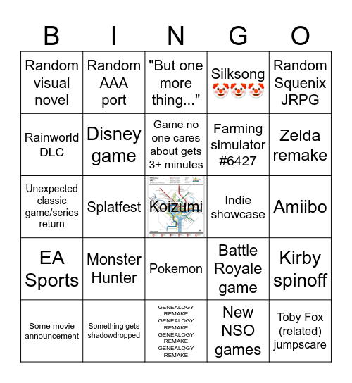 Nintendo Direct 6/18/24 Bingo Card