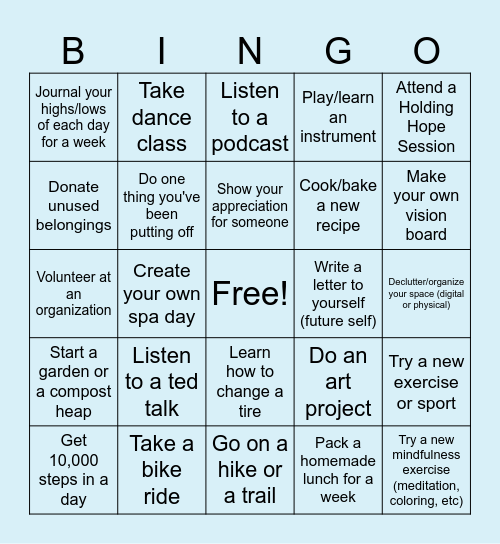 The Summer Wellness Challenge Bingo Card