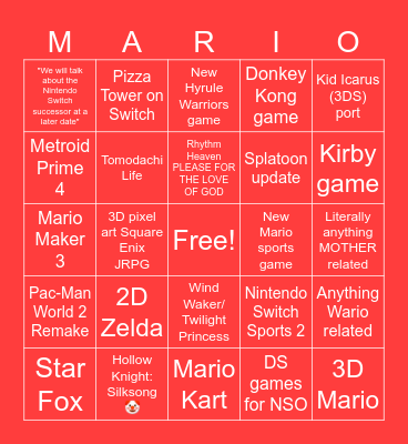 6/18/24 Nintendo Direct Bingo Card