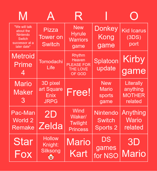 6/18/24 Nintendo Direct Bingo Card