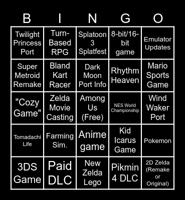 June Nintendo Direct 2024 Bingo Card