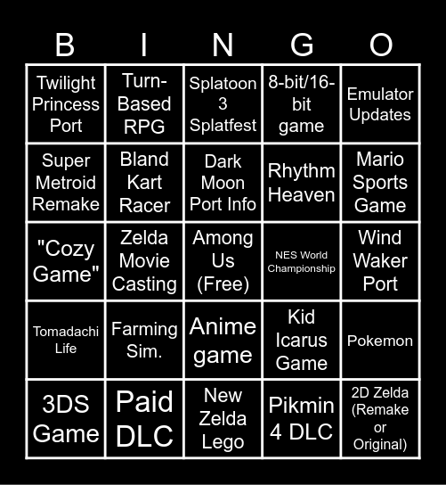 June Nintendo Direct 2024 Bingo Card
