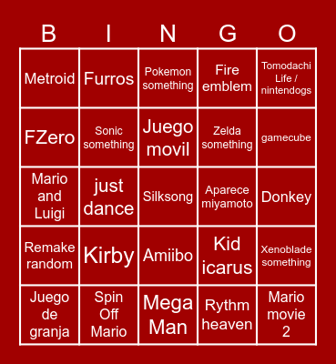 Nintendo Direct 19/6/24 bingo Card