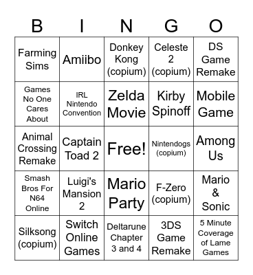 Nintendo Direct 6.18.24 Predictions Bingo Card