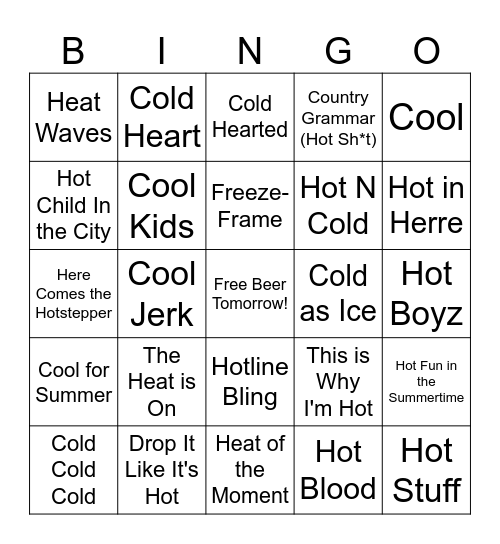 zHot & Cold Bingo Card
