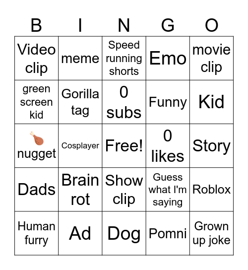 Youtube Bingo Card