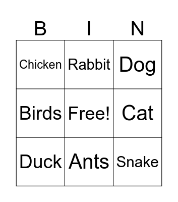 Animals Bingo Card