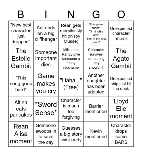 Hajimari no Kiseki / Trails into Reverie Bingo Card