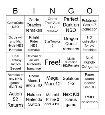 Nintendo Direct Bingo Card