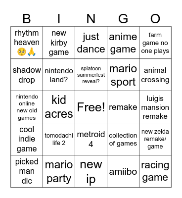 nintndo direct june 2024 Bingo Card