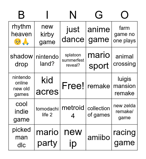 nintndo direct june 2024 Bingo Card