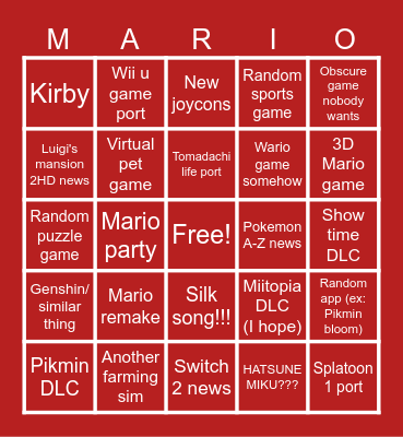 Nintendo direct! Bingo Card