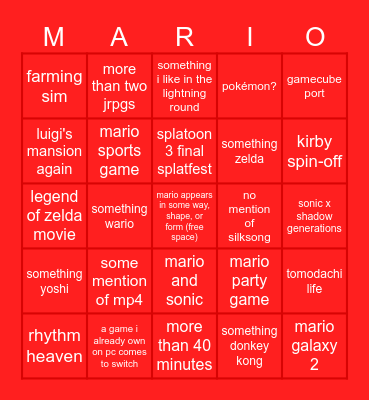 6/17/24 nintendo direct Bingo Card