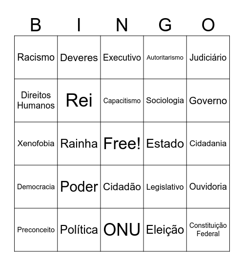 Sociologia Bingo Card