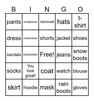 Boost Up 2: Unit 8 - At the Clothing Store Bingo Card