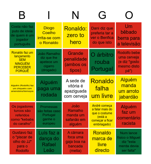 Portugal vs. Turquia & a puta de uma sede Bingo Card