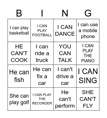 I CAN... NO, I CAN'T Bingo Card