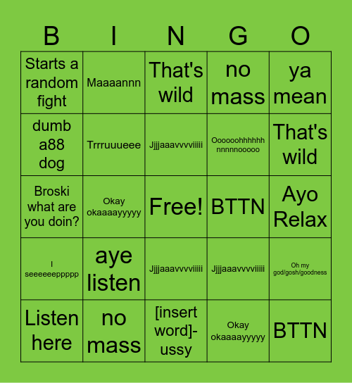 Bois Bingo Card
