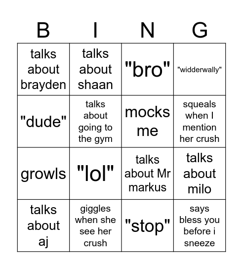 Kat Bingo Card