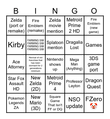 🅱️intendo 🅱️irect Bingo Card