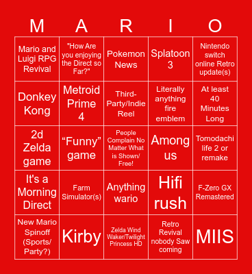 Nintendo Direct June 2024 Bingo Card