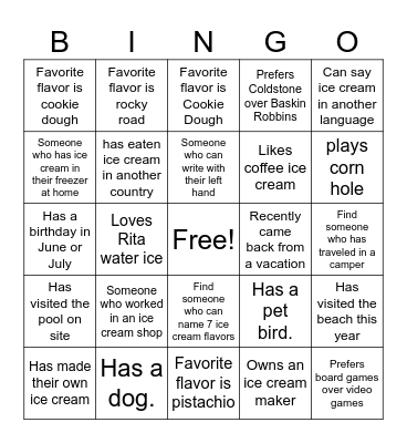 ICE CREAM...YOU SCREAM! Bingo Card