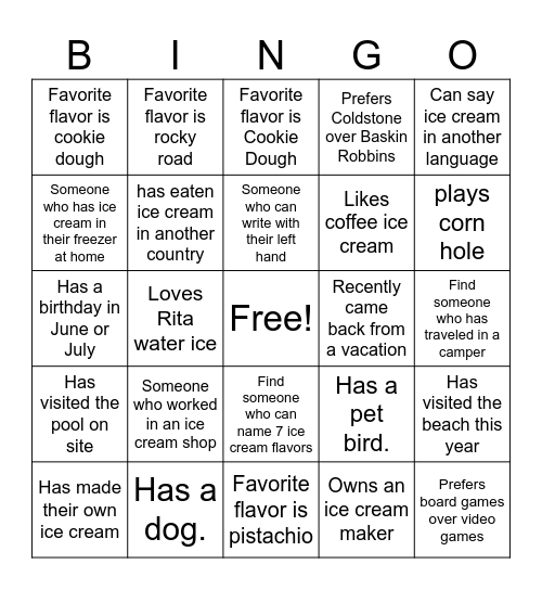 ICE CREAM...YOU SCREAM! Bingo Card