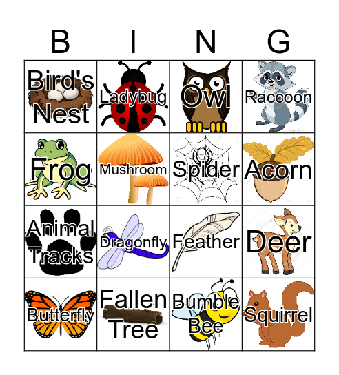 Nature Walk Bingo Card