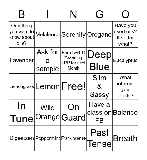 DoTerra Bingo/Angie style Bingo Card