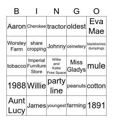 Dortch Family Bingo Card