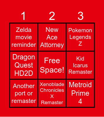 Nintendo Direct June 2024 Bingo Card