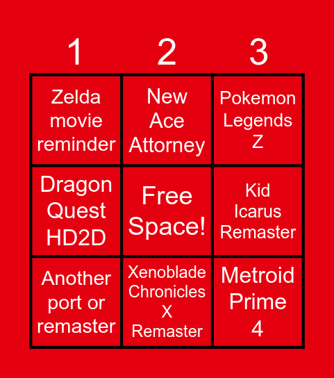 Nintendo Direct June 2024 Bingo Card