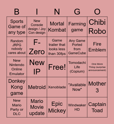 NINTENDO DIRECT JUNE 18 Bingo Card