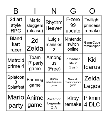 June 18th Nintendo direct Bingo card Bingo Card