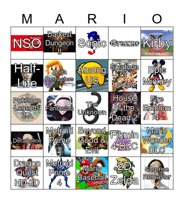 Nintendo Direct 6/18/24 Bingo Card
