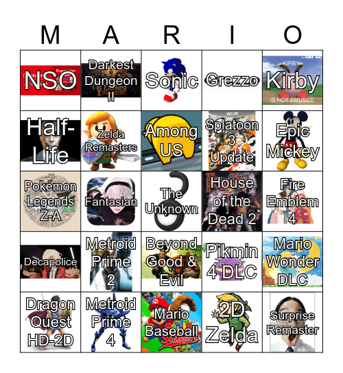 Nintendo Direct 6/18/24 Bingo Card