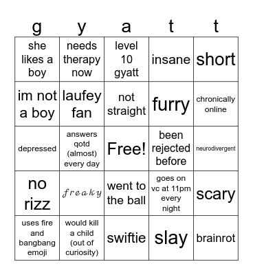 rockrats bingo Card