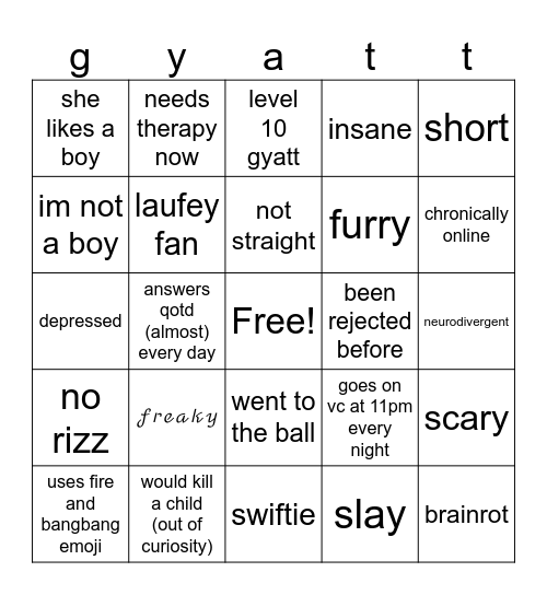 rockrats bingo Card