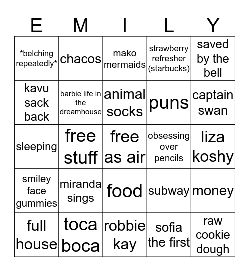 happy 13th emily! Bingo Card