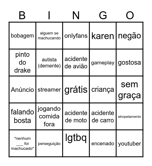 Instagram reels (ptbr) Bingo Card