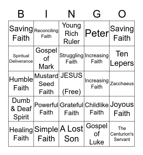 The Gift of Faith Bingo Card