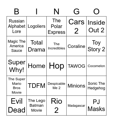 1 Second From 49 Random Animated Movies & TV Shows Bingo Card