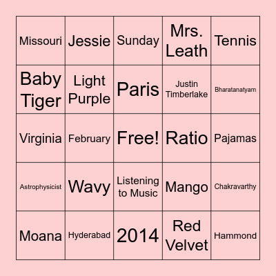 Sasi's Half Saree Ceremony Bingo Card