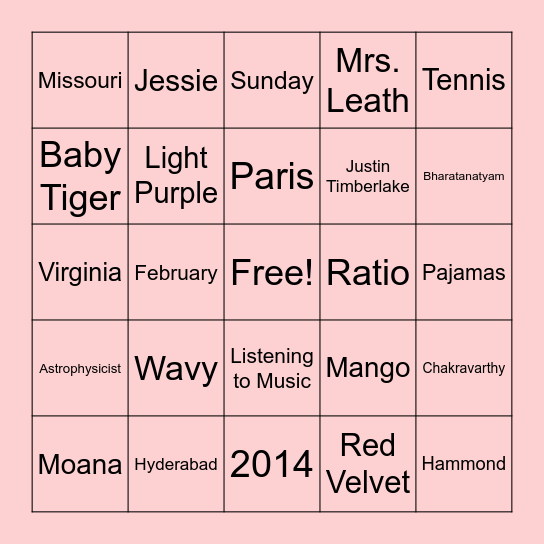 Sasi's Half Saree Ceremony Bingo Card