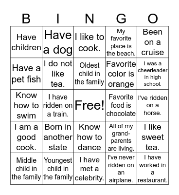 Ice Breaker Bingo Card