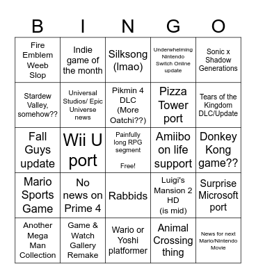 Nintendo Direct 6/17 Bingo Card