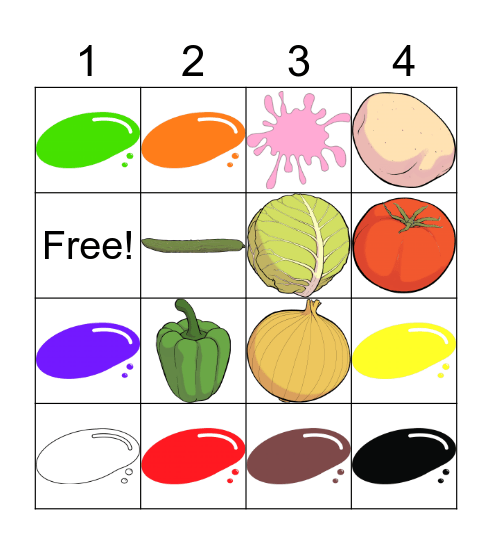 Vegetables and Colors Bingo Card